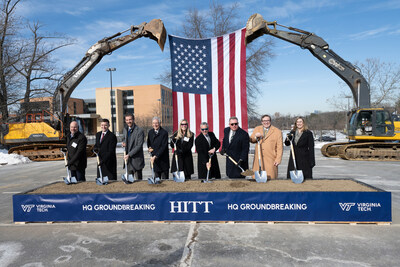 Executives from HITT Contracting, Virginia Tech, and Gensler, alongside federal, state, and local leaders, broke ground on HITT's new headquarters in Falls Church, Virginia.  (L-R) Francisco Gonzalez, Gensler; Evan Antonides, HITT; Juan Pablo Segura, Chief Deputy Secretary of Virginia Commerce and Trade; Congressman Don Beyer (VA-08); Kim Roy, HITT; Drew Mucci, HITT; Jim Millar, HITT; James N. Bierman, Jr, Fairfax County Board of Supervisors; Julie Ross, Virginia Tech