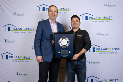 Pillar To Post CEO Charles Furlough (left) presents Western Pennsylvania franchise owner Matt Ruggieri (right) with the Rookie of the Year Award during this year's Pillar To Post Brand Conference in Tucson, Arizona. The annual event brought together franchise owners from across North America to celebrate achievements, introduce new marketing initiatives, and share innovations to support continued growth in the home inspection industry.